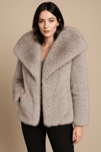 fur turn - down collar coat long sleeve cardiganAzizaK