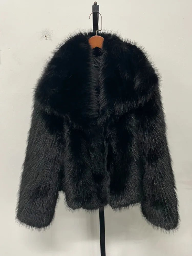 fur turn - down collar coat long sleeve cardiganAzizaK