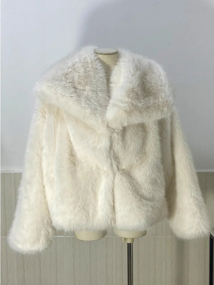 fur turn - down collar coat long sleeve cardiganAzizaK