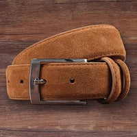 Genuine Cowhide Leather Suede Belt for Men Women with Oxford Fabric Strap Luxury Genuine Leather Pin Buckle Blue BeltsAzizaK