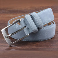 Genuine Cowhide Leather Suede Belt for Men Women with Oxford Fabric Strap Luxury Genuine Leather Pin Buckle Blue BeltsAzizaK