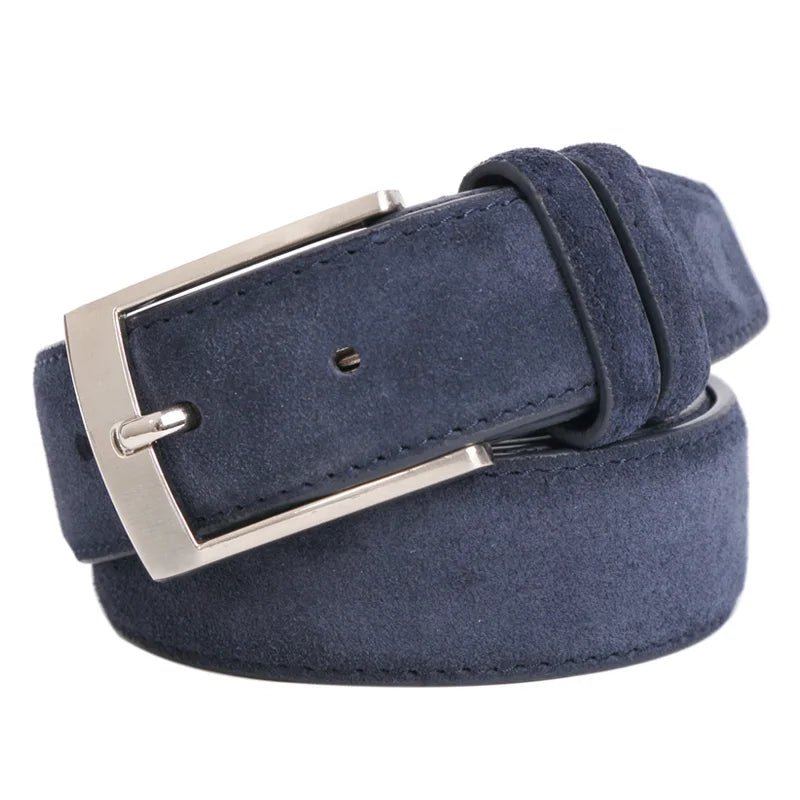 Genuine Cowhide Leather Suede Belt for Men Women with Oxford Fabric Strap Luxury Genuine Leather Pin Buckle Blue BeltsAzizaK