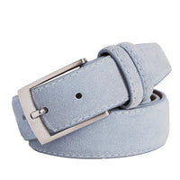 Genuine Cowhide Leather Suede Belt for Men Women with Oxford Fabric Strap Luxury Genuine Leather Pin Buckle Blue BeltsAzizaK