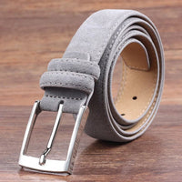 Genuine Cowhide Leather Suede Belt for Men Women with Oxford Fabric Strap Luxury Genuine Leather Pin Buckle Blue BeltsAzizaK