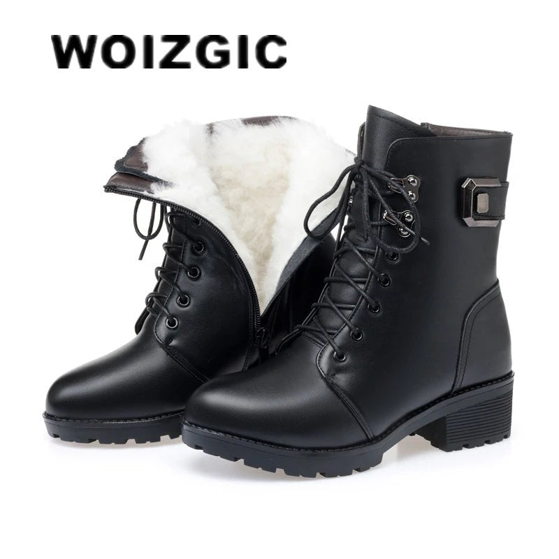 Genuine Leather Platform Ankle Boots Winter Autumn Plush FurAzizaK