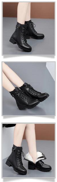 Genuine Leather Platform Ankle Boots Winter Autumn Plush FurAzizaK