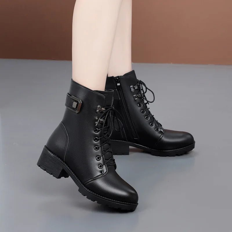 Genuine Leather Platform Ankle Boots Winter Autumn Plush FurAzizaK