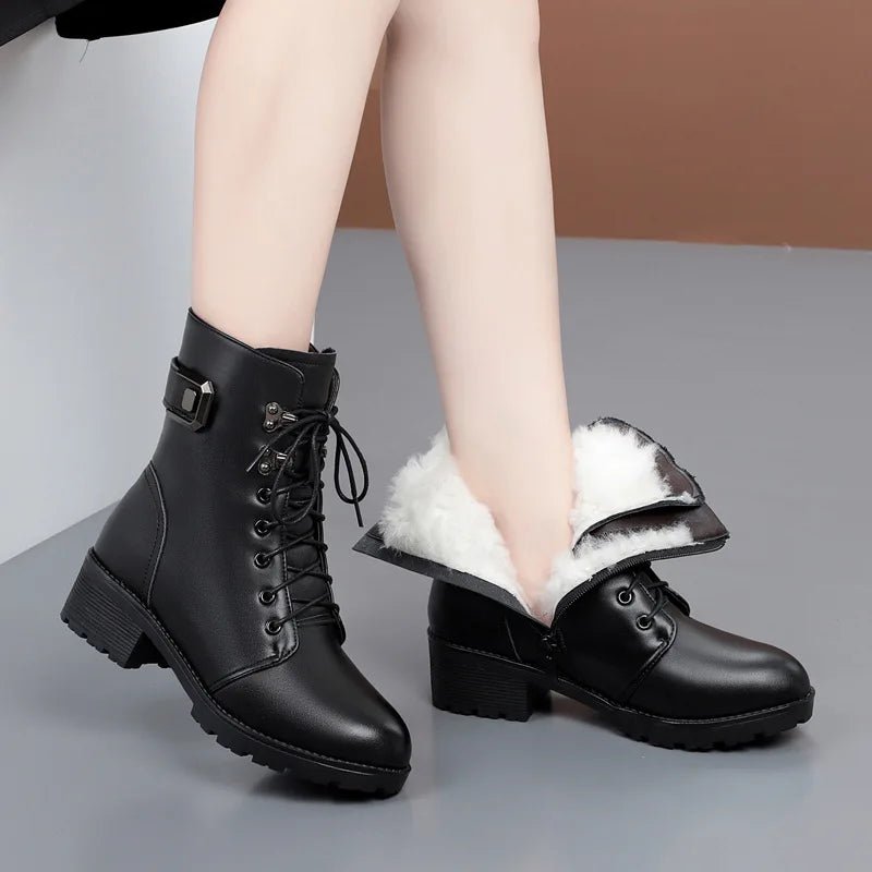 Genuine Leather Platform Ankle Boots Winter Autumn Plush FurAzizaK