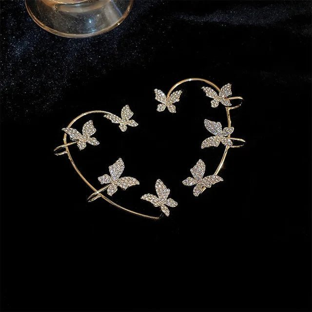 Gold silver colored metal butterfly earrings without piercingAzizaK