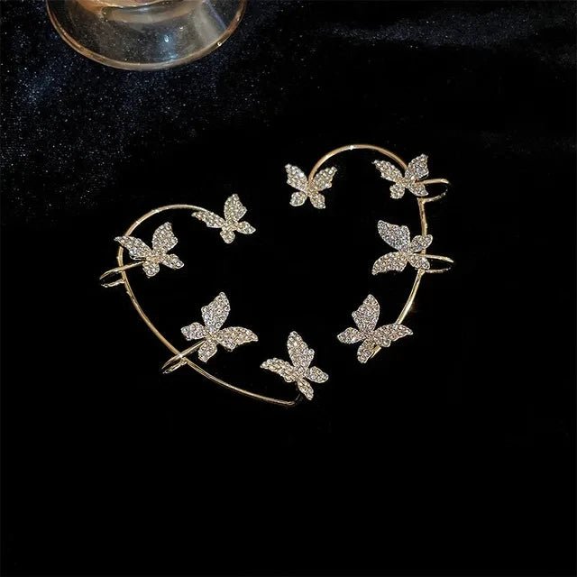 Gold silver colored metal butterfly earrings without piercingAzizaK