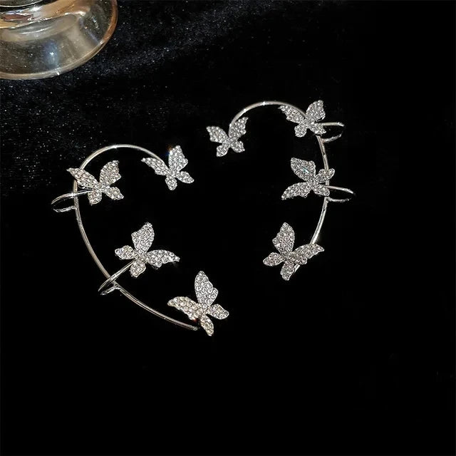 Gold silver colored metal butterfly earrings without piercingAzizaK