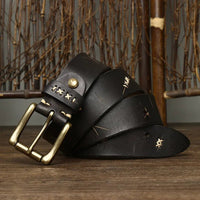 High Quality Genuine Leather Belt for Men 3.8 CM with Brass Pin Buckle Pure Cowhide Vintage Strap for JeansAzizaK
