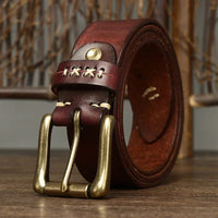 High Quality Genuine Leather Belt for Men 3.8 CM with Brass Pin Buckle Pure Cowhide Vintage Strap for JeansAzizaK