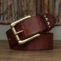 High Quality Genuine Leather Belt for Men 3.8 CM with Brass Pin Buckle Pure Cowhide Vintage Strap for JeansAzizaK