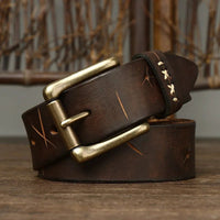 High Quality Genuine Leather Belt for Men 3.8 CM with Brass Pin Buckle Pure Cowhide Vintage Strap for JeansAzizaK