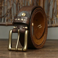 High Quality Genuine Leather Belt for Men 3.8 CM with Brass Pin Buckle Pure Cowhide Vintage Strap for JeansAzizaK