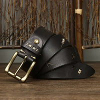 High Quality Genuine Leather Belt for Men 3.8 CM with Brass Pin Buckle Pure Cowhide Vintage Strap for JeansAzizaK