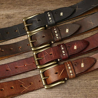 High Quality Genuine Leather Belt for Men 3.8 CM with Brass Pin Buckle Pure Cowhide Vintage Strap for JeansAzizaK