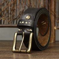 High Quality Genuine Leather Belt for Men 3.8 CM with Brass Pin Buckle Pure Cowhide Vintage Strap for JeansAzizaK