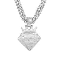 Hip Hop Iced Out Crown Pendant Necklace With 13mm Rhinestone Cuban ChainAzizaK