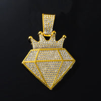 Hip Hop Iced Out Crown Pendant Necklace With 13mm Rhinestone Cuban ChainAzizaK