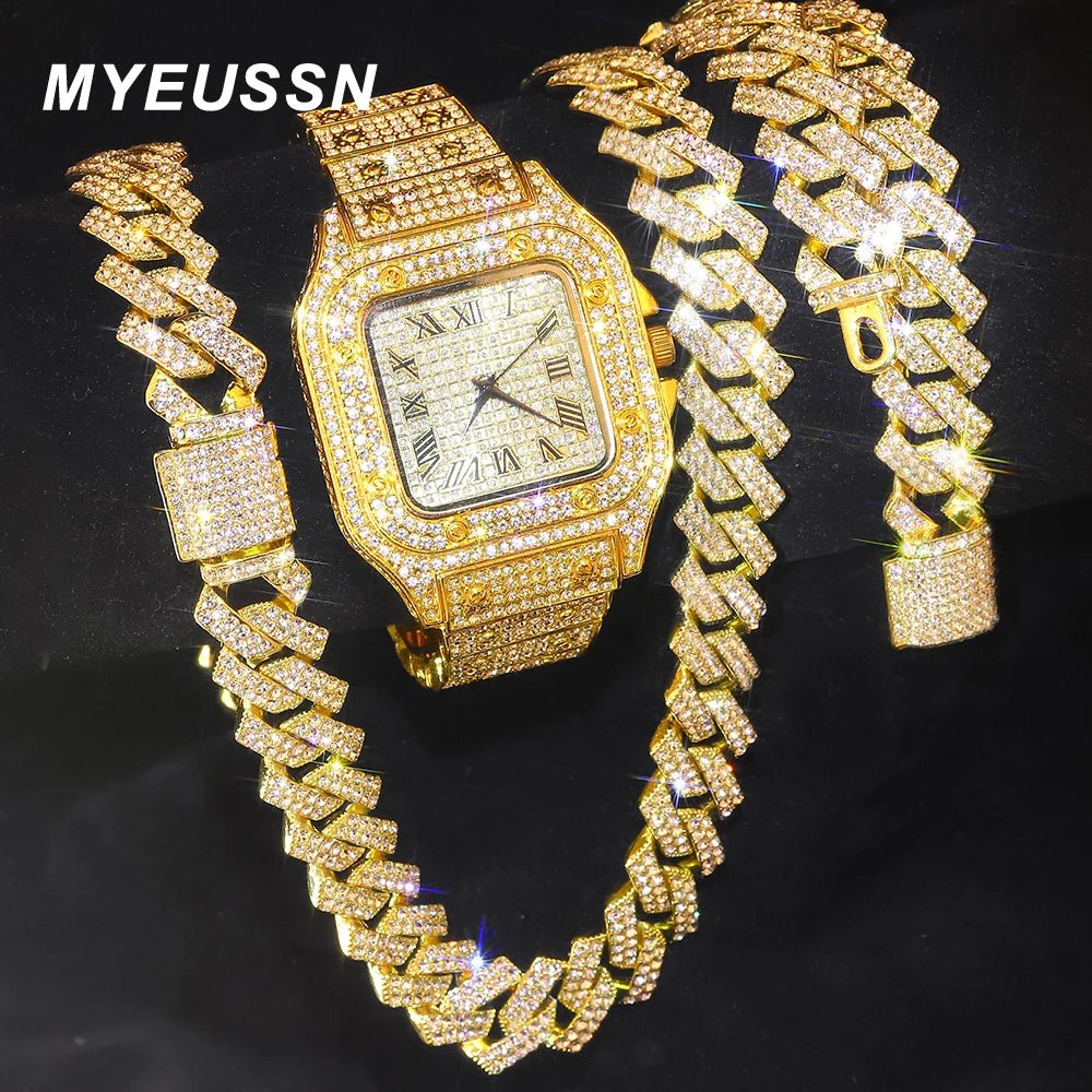 Hip Hop Necklace, Watch+Bracelet for MenAzizaK