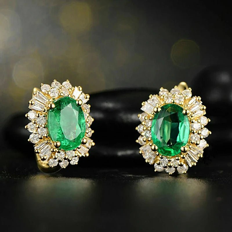 Huitan Luxury Gold Color Hoop Earrings with Green/White Cubic Zirconia Bling BlingAzizaK