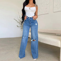 Jeans Wide Leg Pants Wash HolesAzizaK