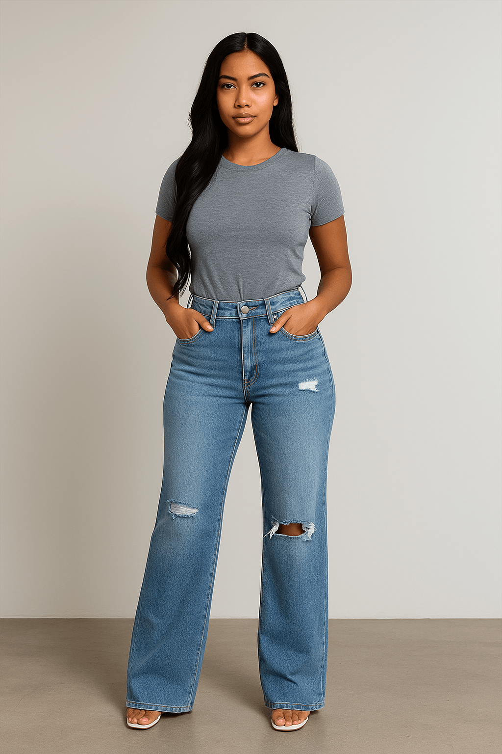 Jeans Wide Leg Pants Wash HolesAzizaK