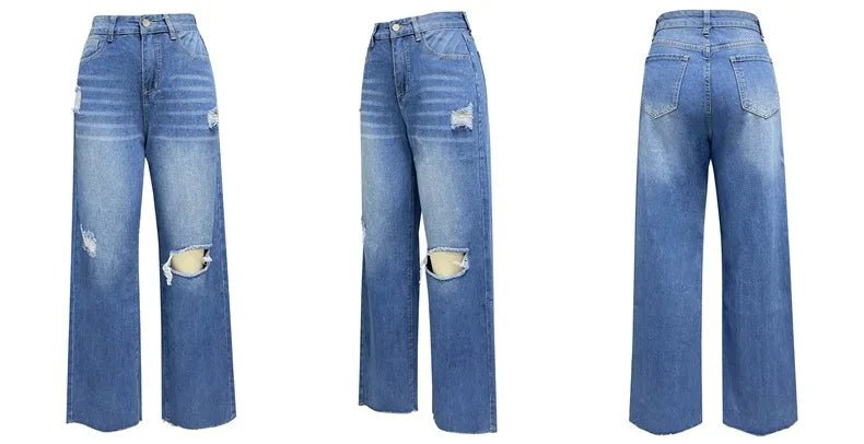 Jeans Wide Leg Pants Wash HolesAzizaK