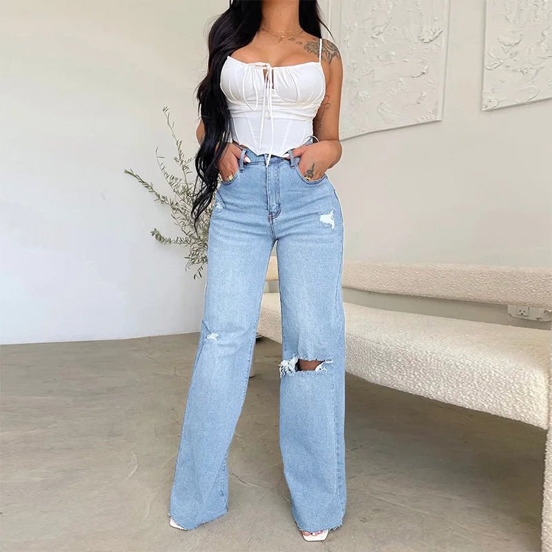 Jeans Wide Leg Pants Wash HolesAzizaK