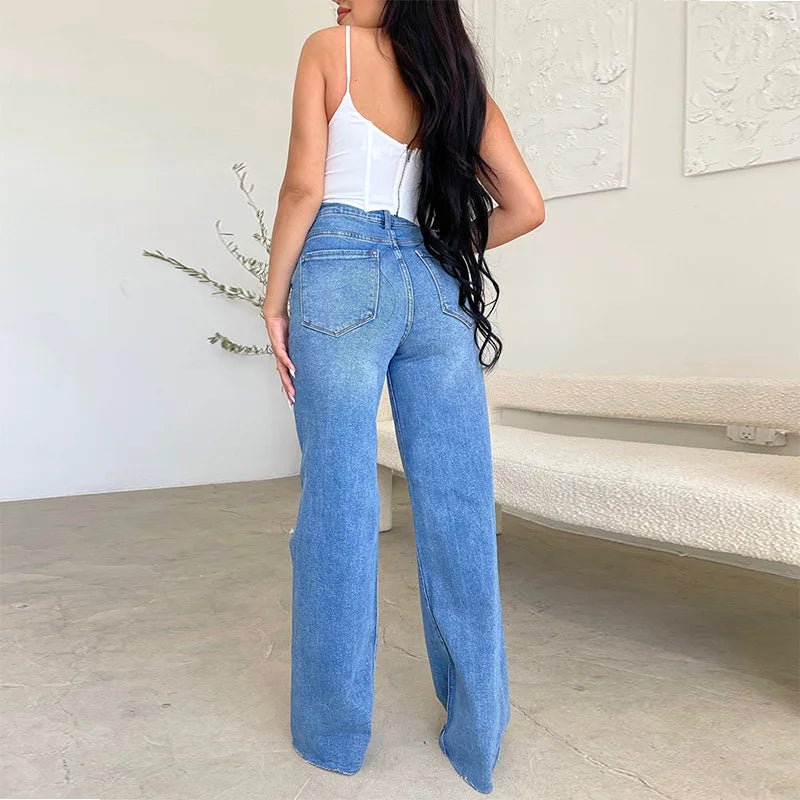 Jeans Wide Leg Pants Wash HolesAzizaK