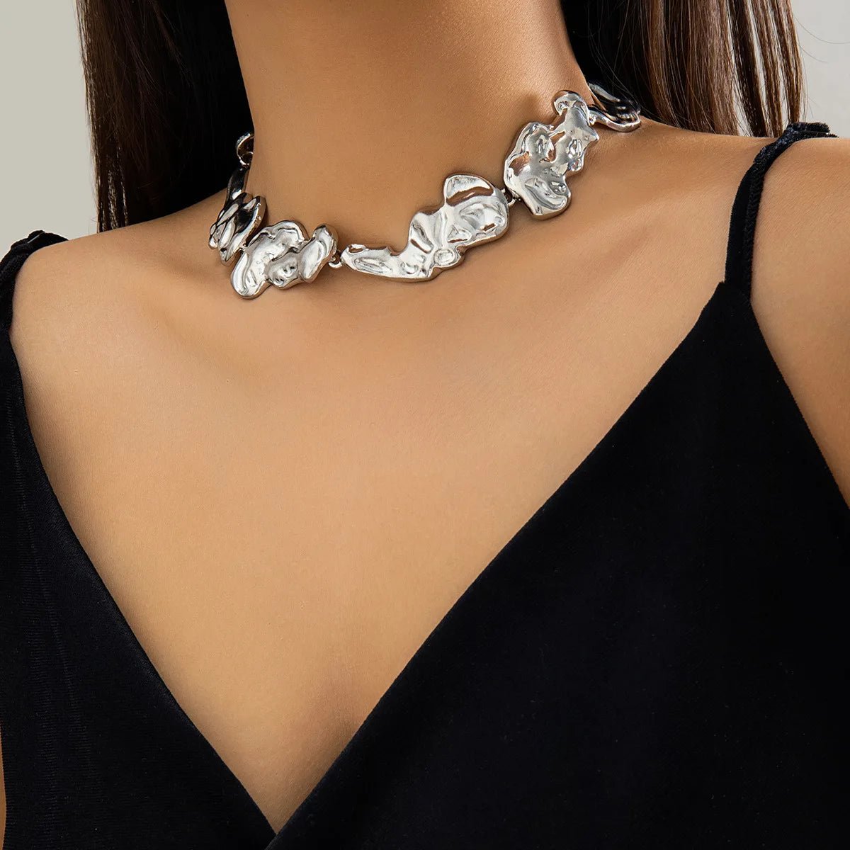 KMVEXO Thick and irregular liquid metal choker necklace for womenAzizaK