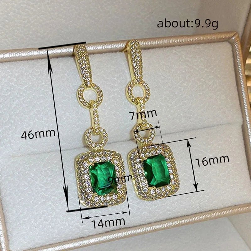 Large Gold Stud Earrings with Green StoneAzizaK