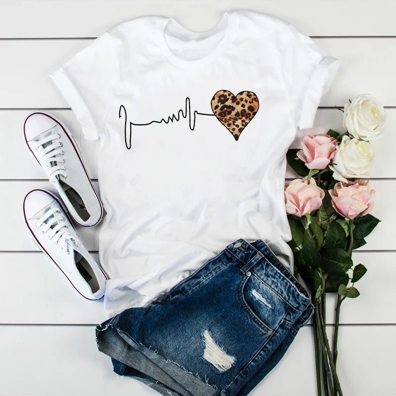 Leopard Heartbeat Graphic TeeAzizaK