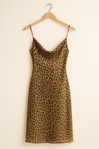 Leopard Print Cowl Neck Slip DressAzizaK