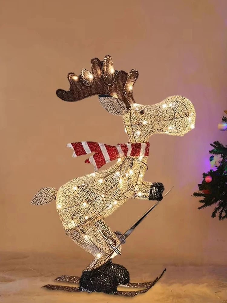 Lighted Reindeer Ornaments Glowing Deer Hide Statue with LED String Lights 3D Standing Reindeer Figurines for Christmas DecorationAzizaK