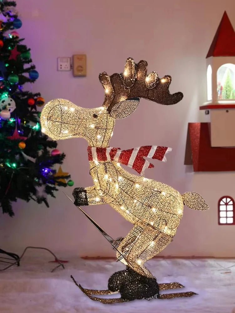 Lighted Reindeer Ornaments Glowing Deer Hide Statue with LED String Lights 3D Standing Reindeer Figurines for Christmas DecorationAzizaK