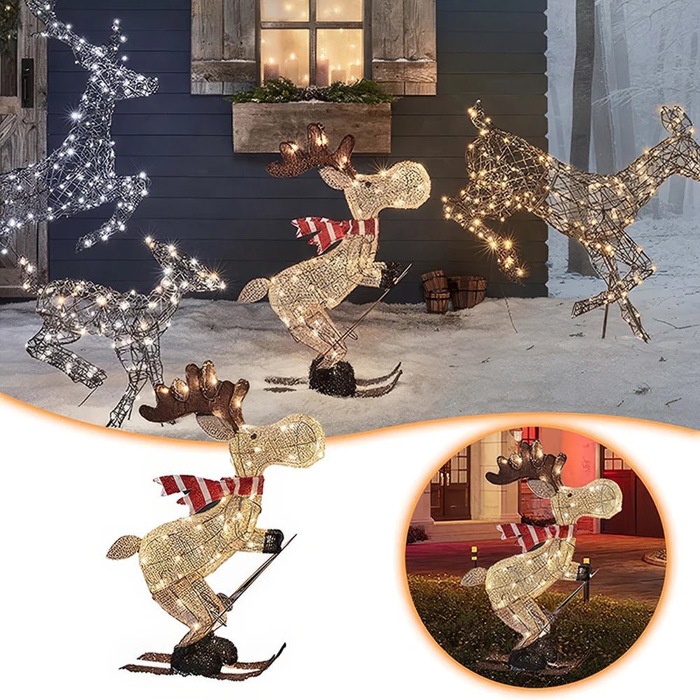 Lighted Reindeer Ornaments Glowing Deer Hide Statue with LED String Lights 3D Standing Reindeer Figurines for Christmas DecorationAzizaK