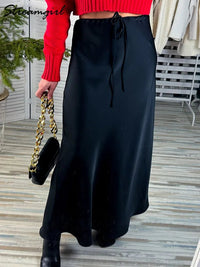 Long black satin skirtsAzizaK