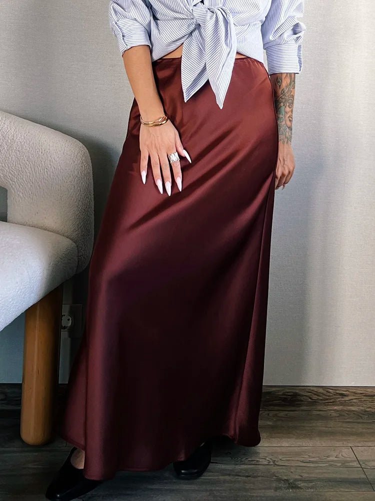 Long black satin skirtsAzizaK