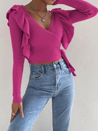 Long Sleeve V - Neck Knitted SweaterAzizaK