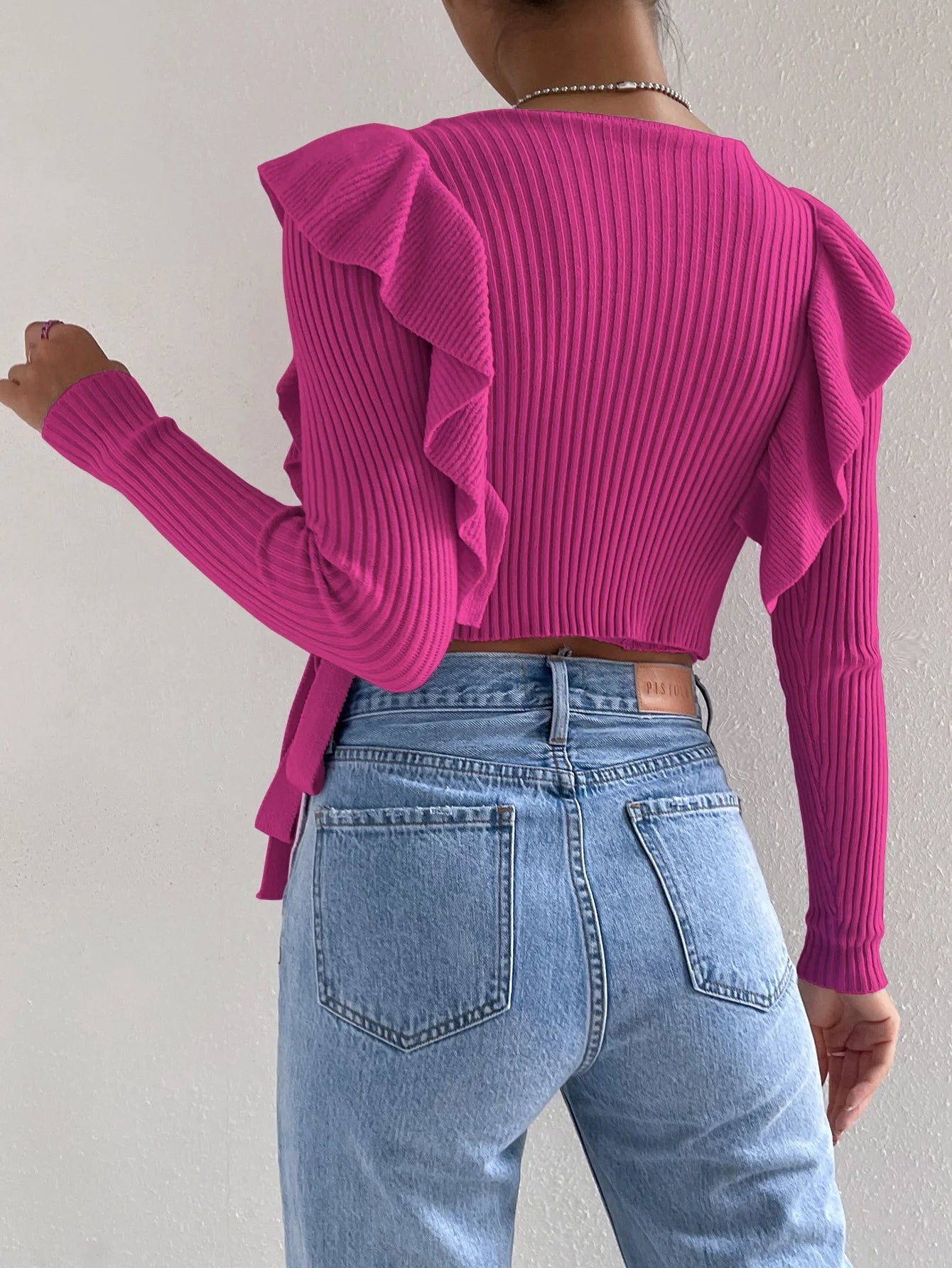 Long Sleeve V - Neck Knitted SweaterAzizaK