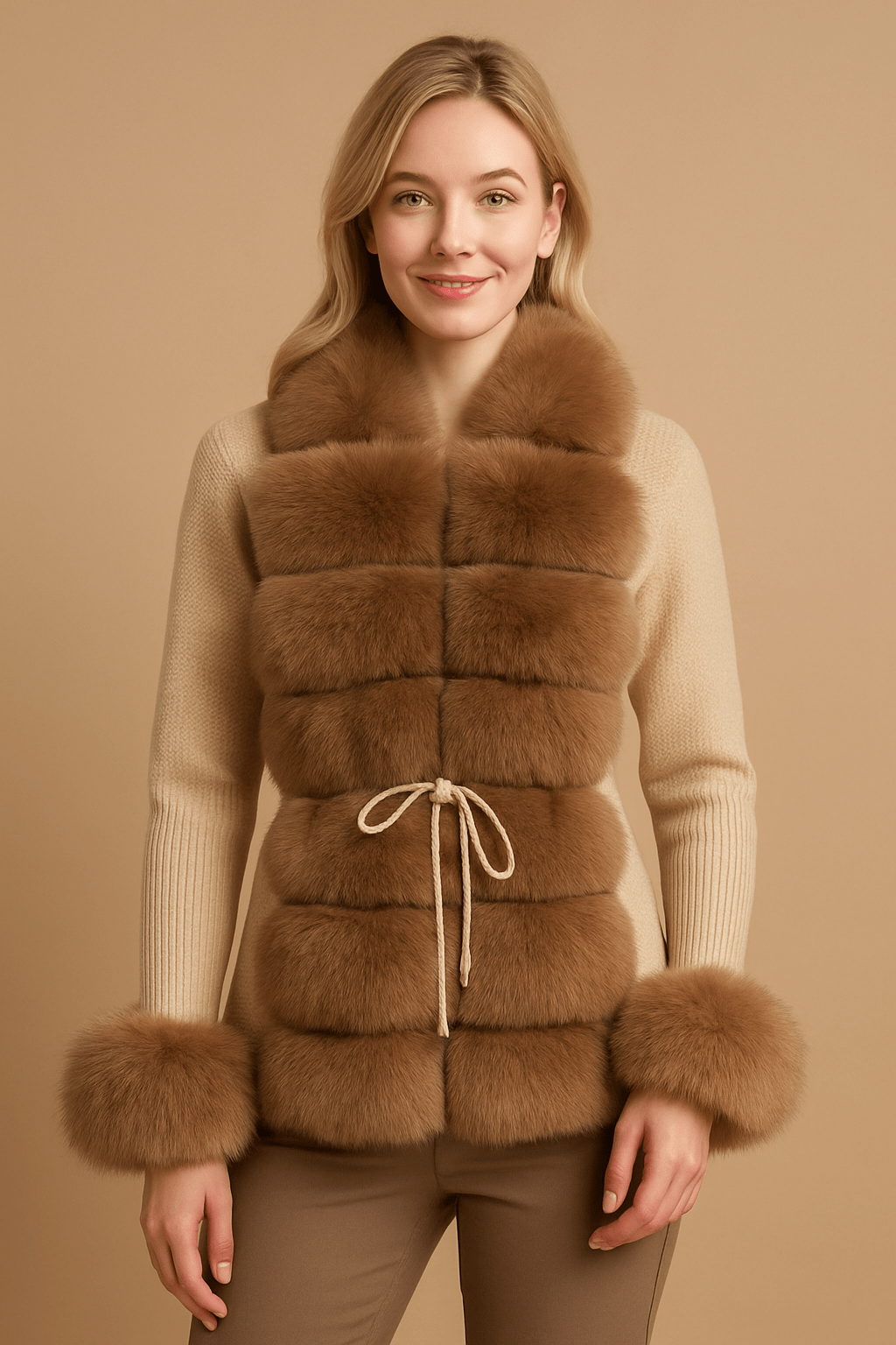 Luxurious Faux Fur Knit CardiganAzizaK