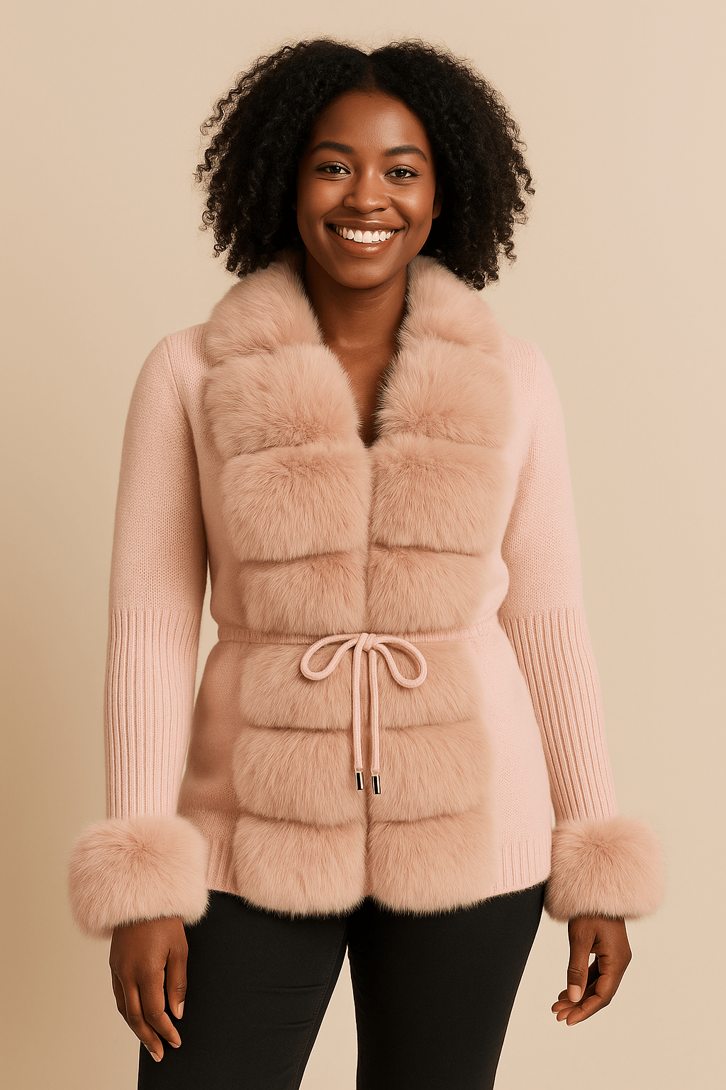 Luxurious Faux Fur Knit CardiganAzizaK