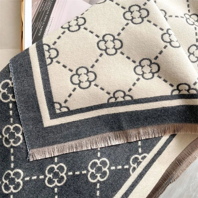 Luxury Brand Printed Winter Scarf Double Sided Cashmere Thick WarmAzizaK