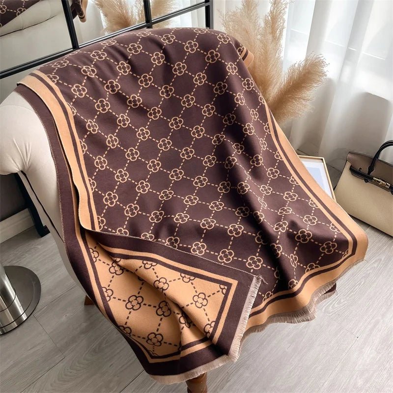 Luxury Brand Printed Winter Scarf Double Sided Cashmere Thick WarmAzizaK