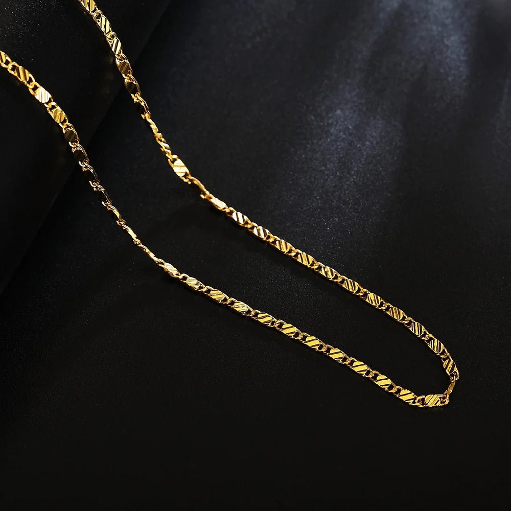 Luxury Fashion Party Wedding Jewelry: 18K Gold 925 Sterling Silver Charm Necklace 40 - 75cm Flat Chain for Women Men Eye Catching Short LengthAzizaK