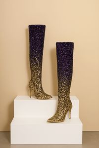 Luxury Gradient Sequin Thigh - High BootsAzizaK