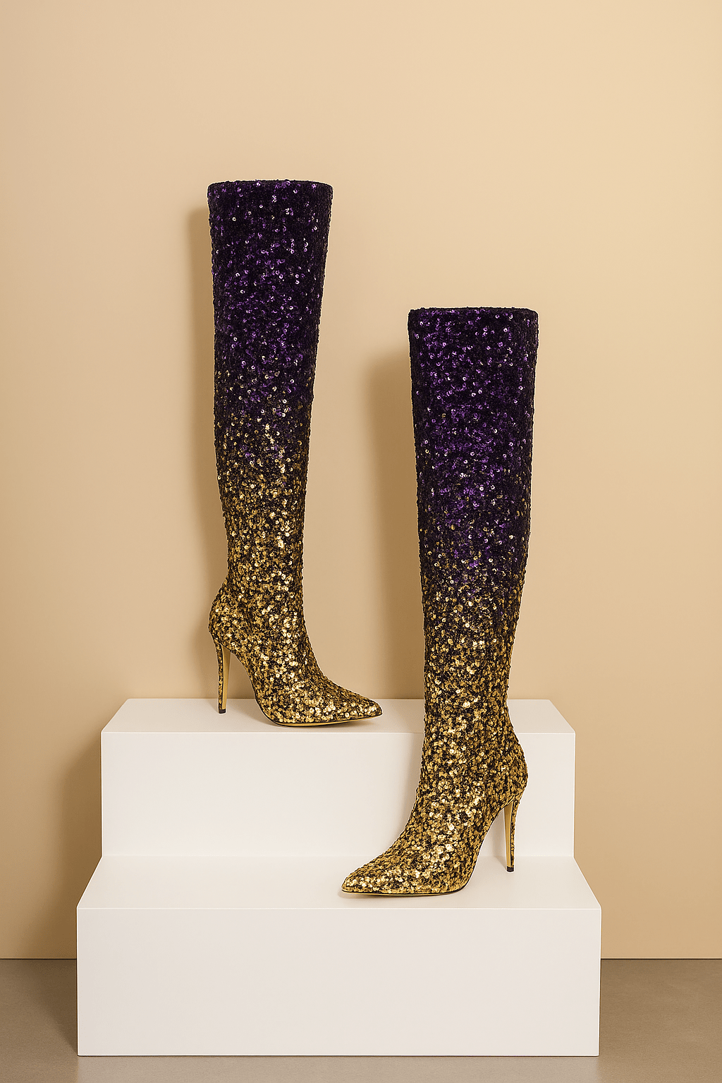 Luxury Gradient Sequin Thigh - High BootsAzizaK